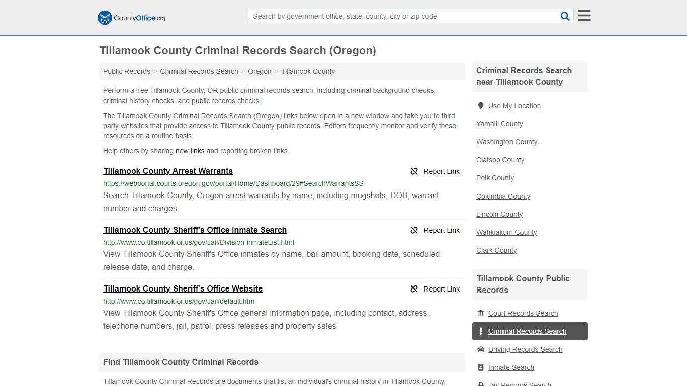 Tillamook County Criminal Records Search (Oregon) - County Office