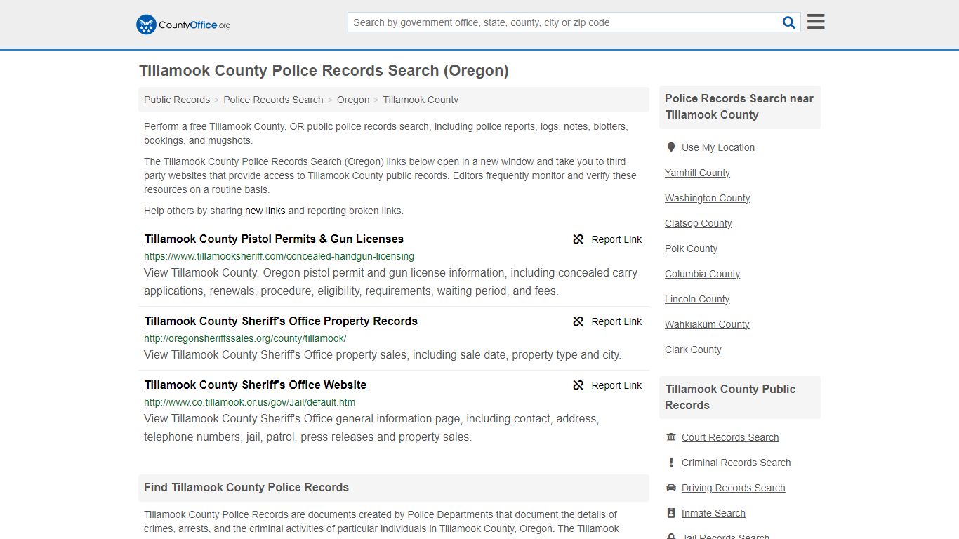 Police Records Search - Tillamook County, OR (Accidents & Arrest Records)