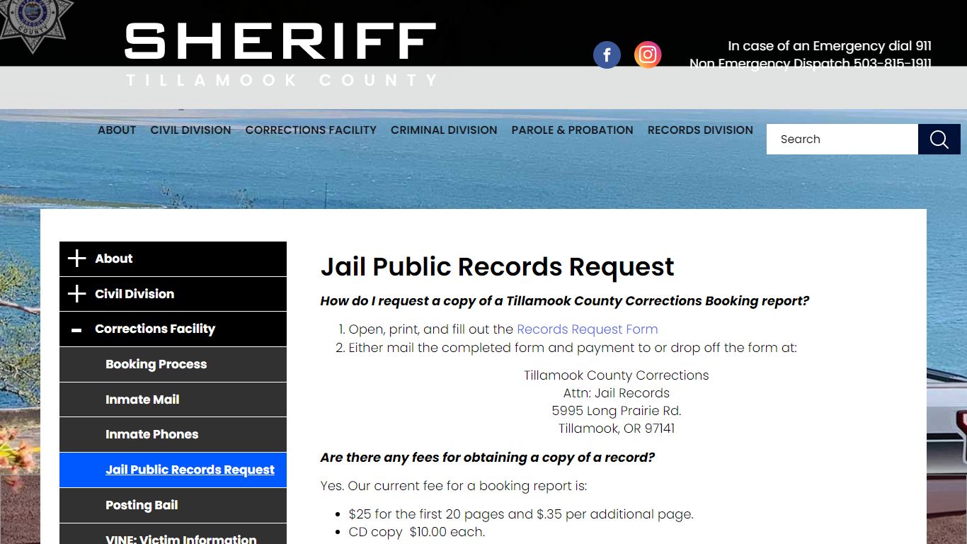 Jail Public Records Request | Tillamook County OR